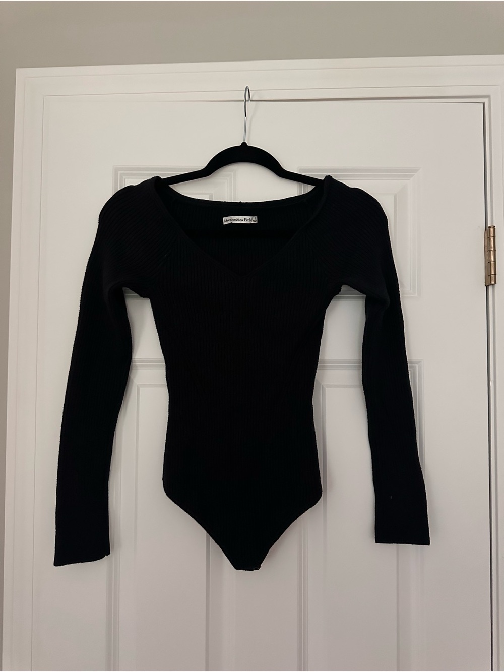 Abercrombie & Fitch Black Ribbed V-Neck Long Sleeve Bodysuit